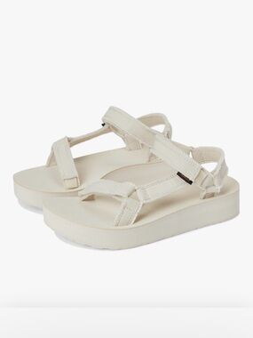 NEW TEVA Midform Universal Canvas Birch IVORY CREAM PLATFORM VELCRO SANDALS 9